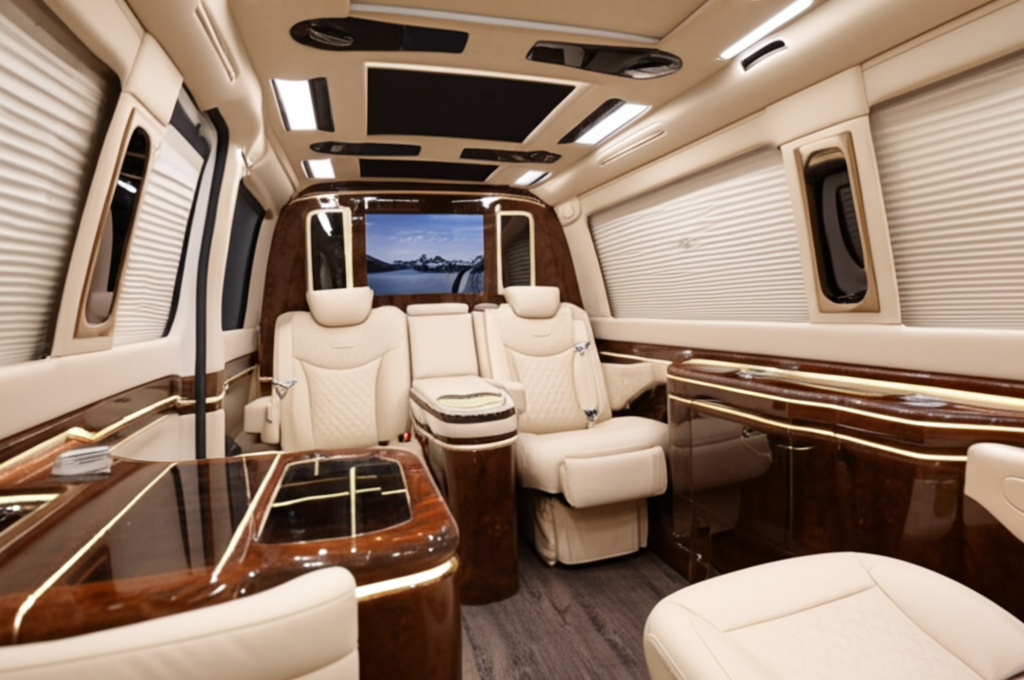Executive Sprinter van interior with luxury seating